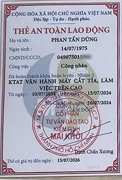 Thẻ An Toàn Lao Động, KTAT vận hành máy cắt tỉa, làm việc trên cao