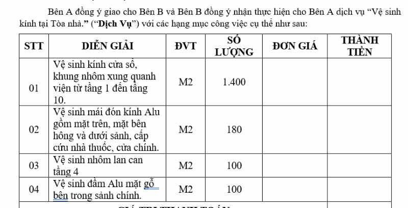 Hợp đồng dịch vụ vệ sinh kính