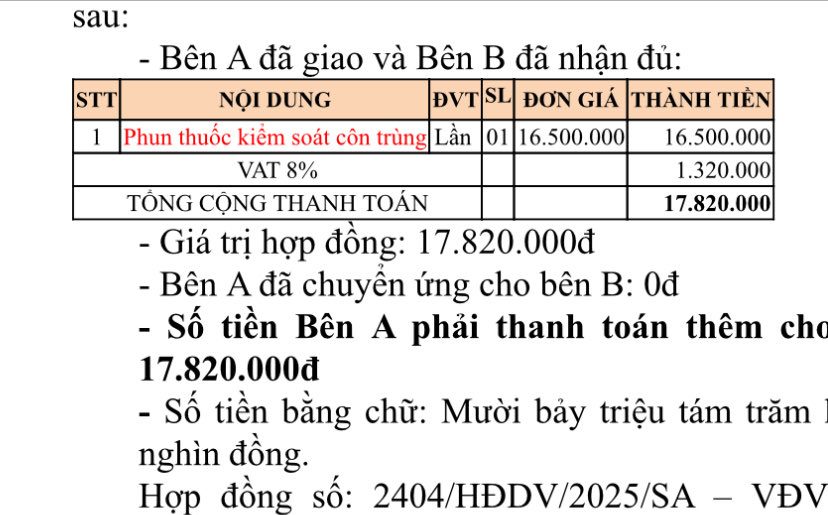 Bảng giá dich vụ diệt côn trùng