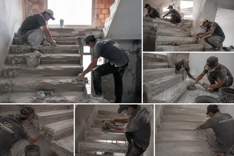 Thi công cầu thang đá mài terrazzo